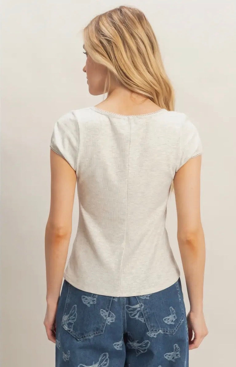 Scalloped Button Front Top