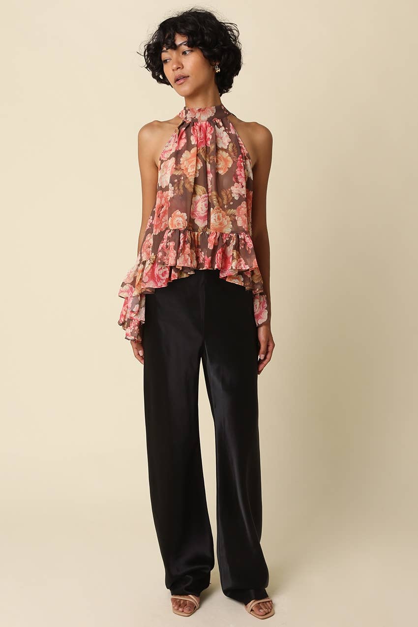 Victoria Floral Ruffle Halter Top