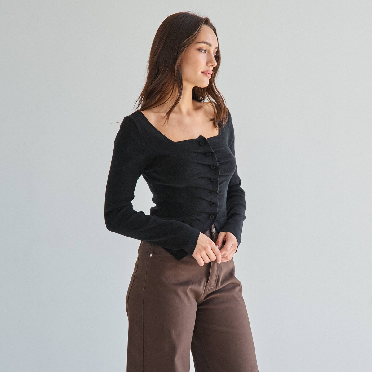 Pleated Split Knit Top