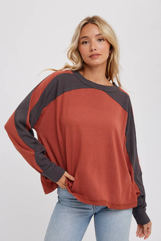 DOLMAN SLEEVED CONTRAST TOP