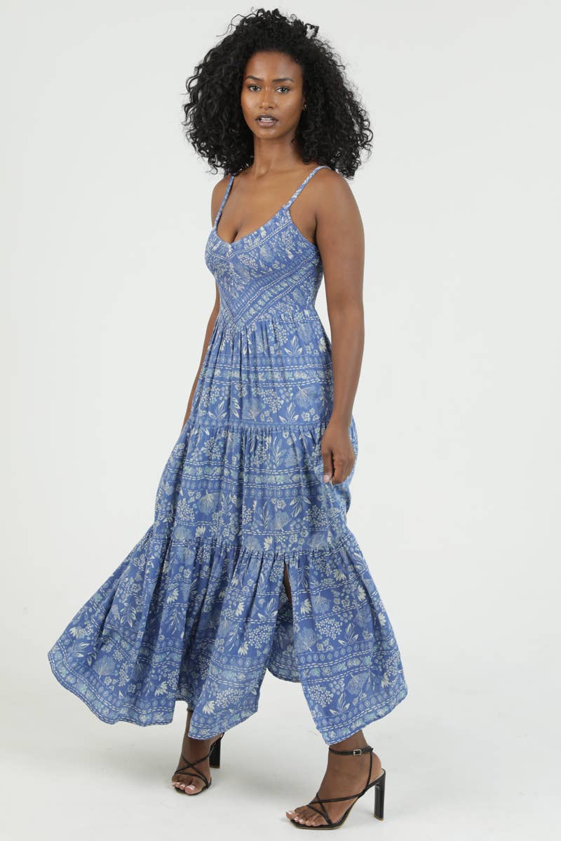 V NECK SMOCKED BODICE MAXI DRESS