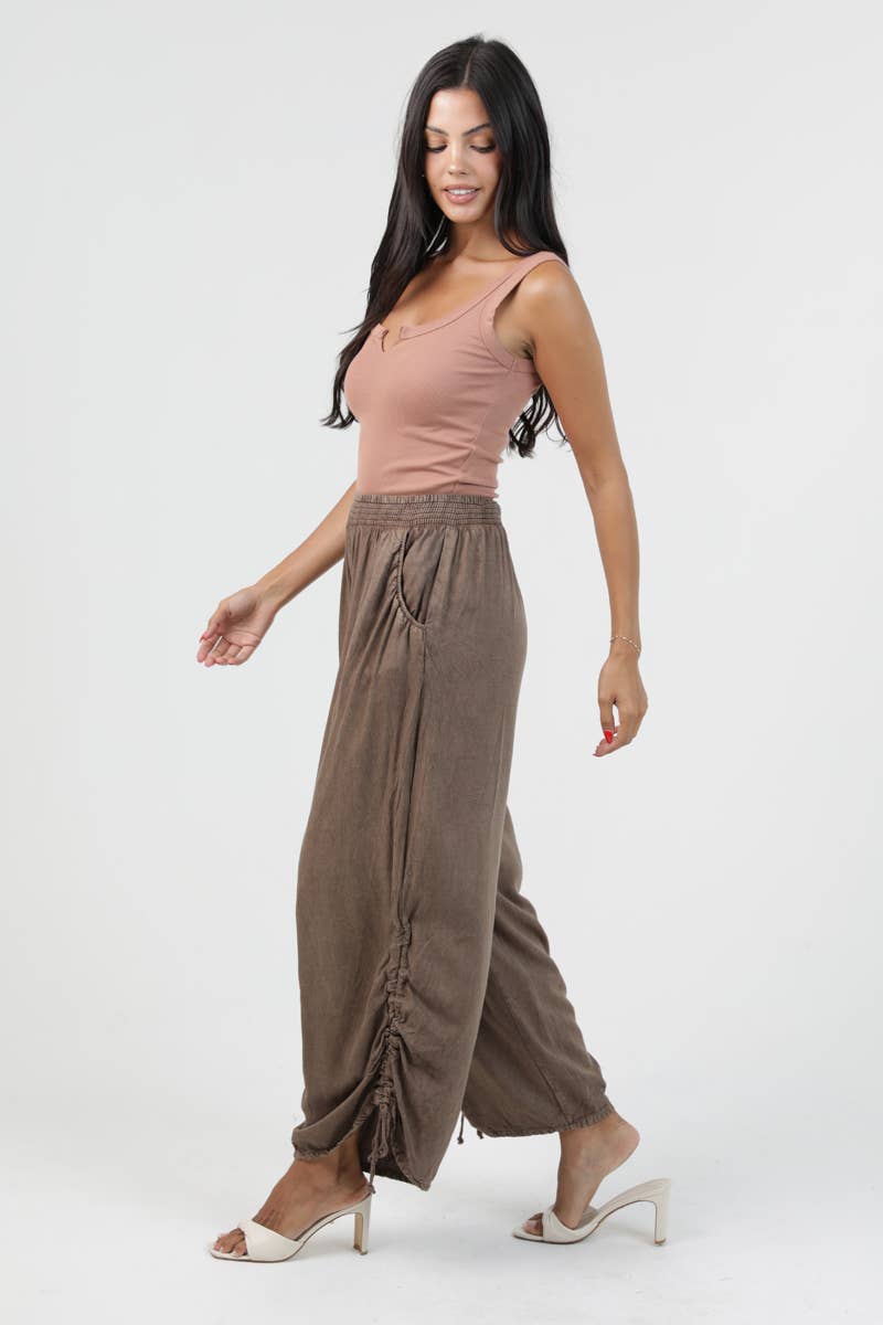 Brown CINCHED SIDE LEG WIDE PANT