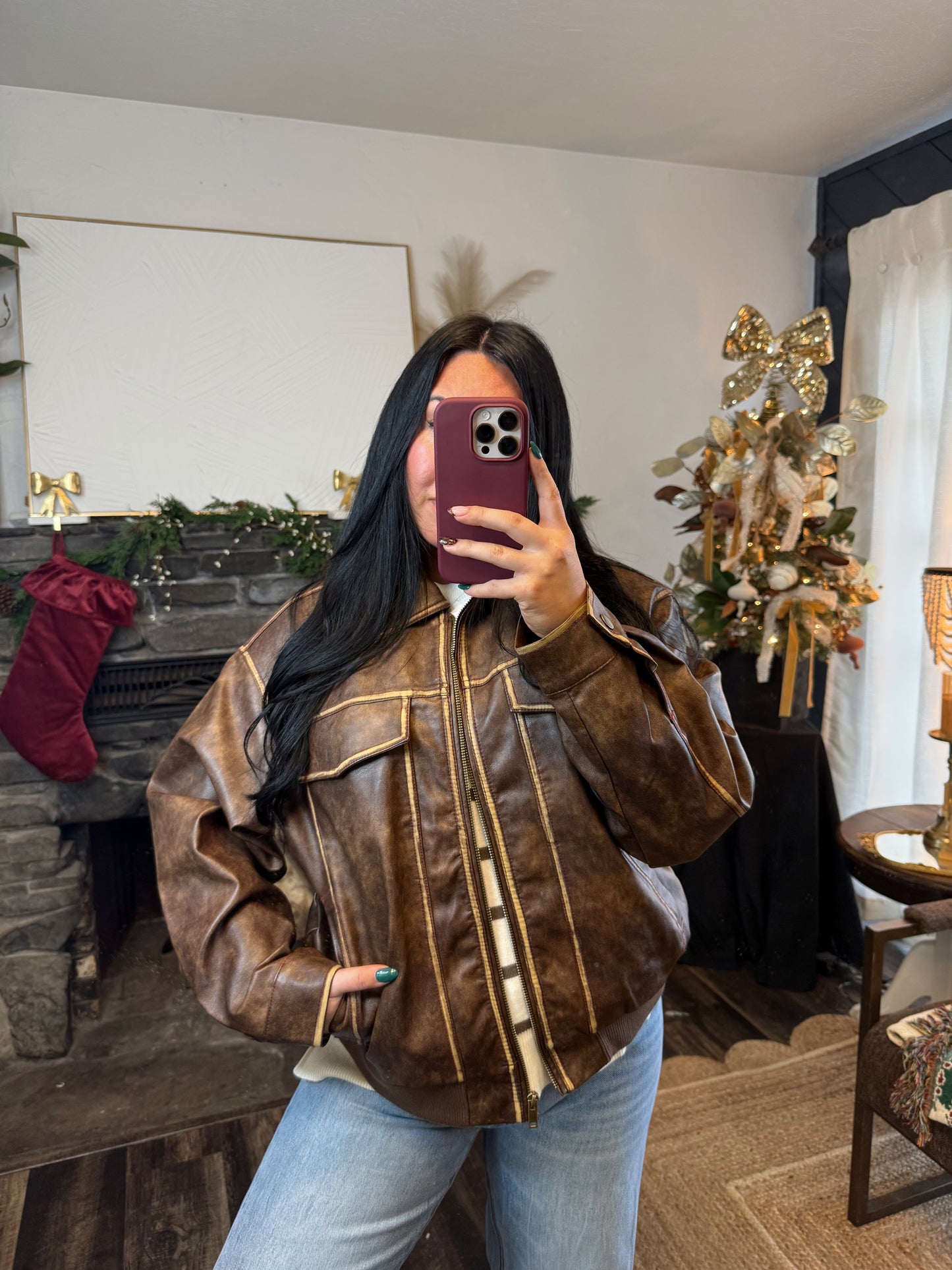 Leather Oversized Bomber Jacket