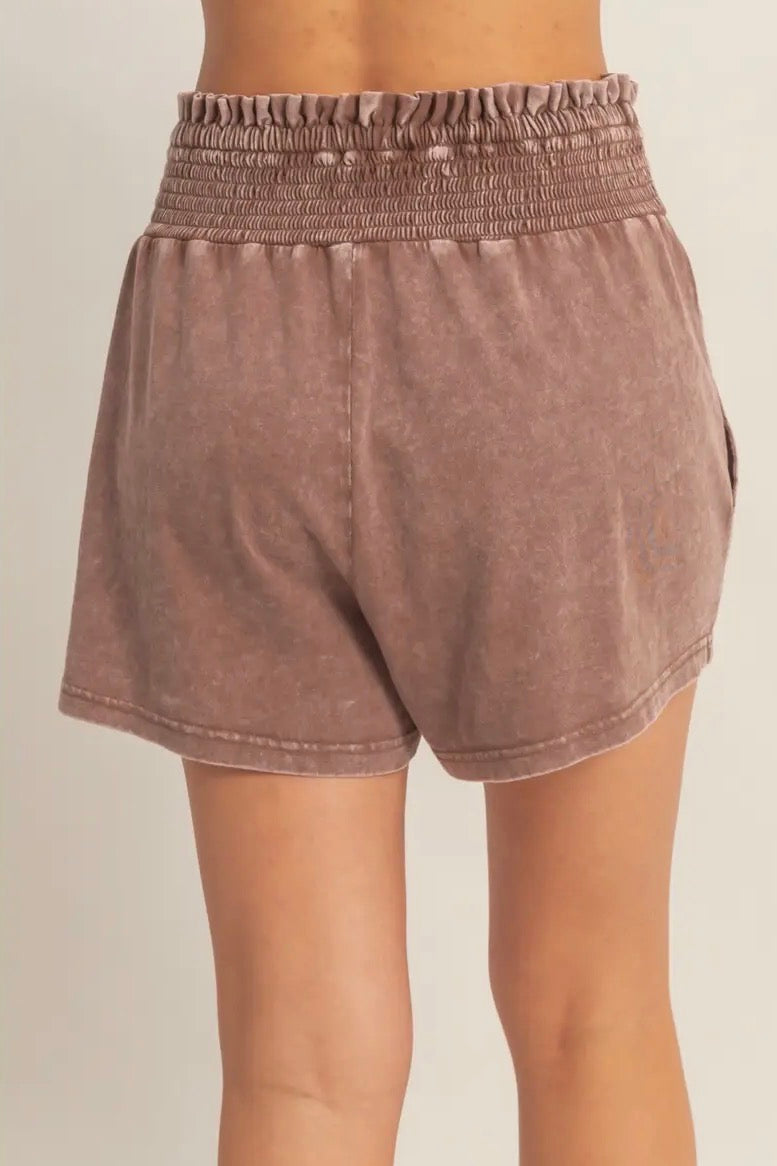 Smocked Waist Mineral Shorts