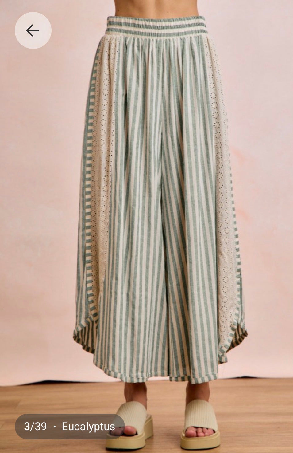 Floral Eyelet Green Stripe Pants