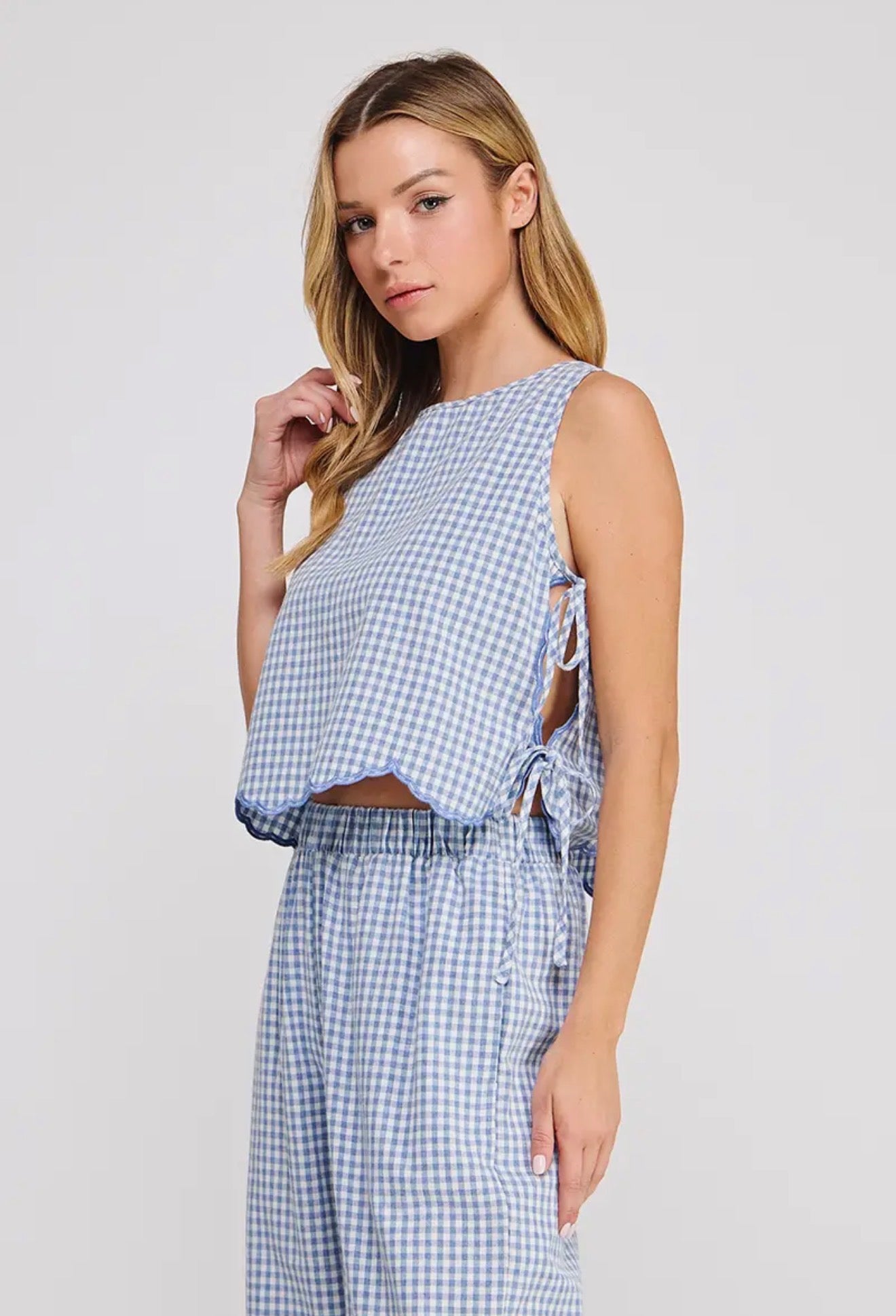 Woven Gingham Side Tie Tank Top