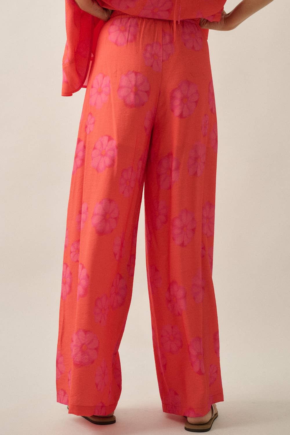 Floral-Print Wide-Leg Drawstring Pocket Pants