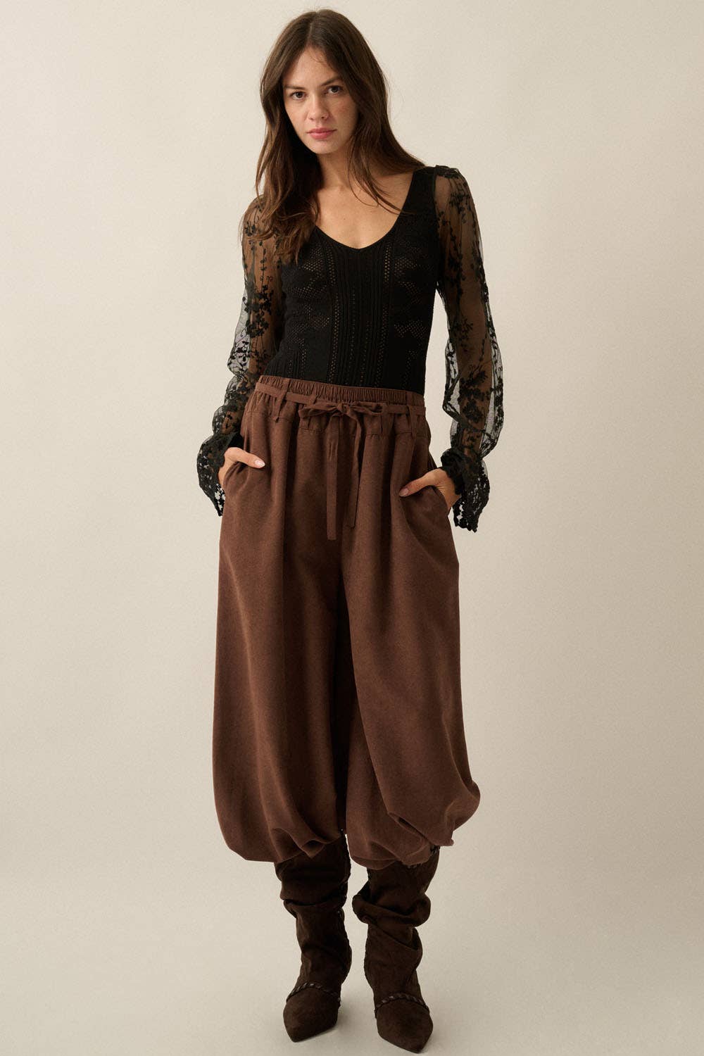 Pointelle Lace Bubble-Sleeve Bodysuit