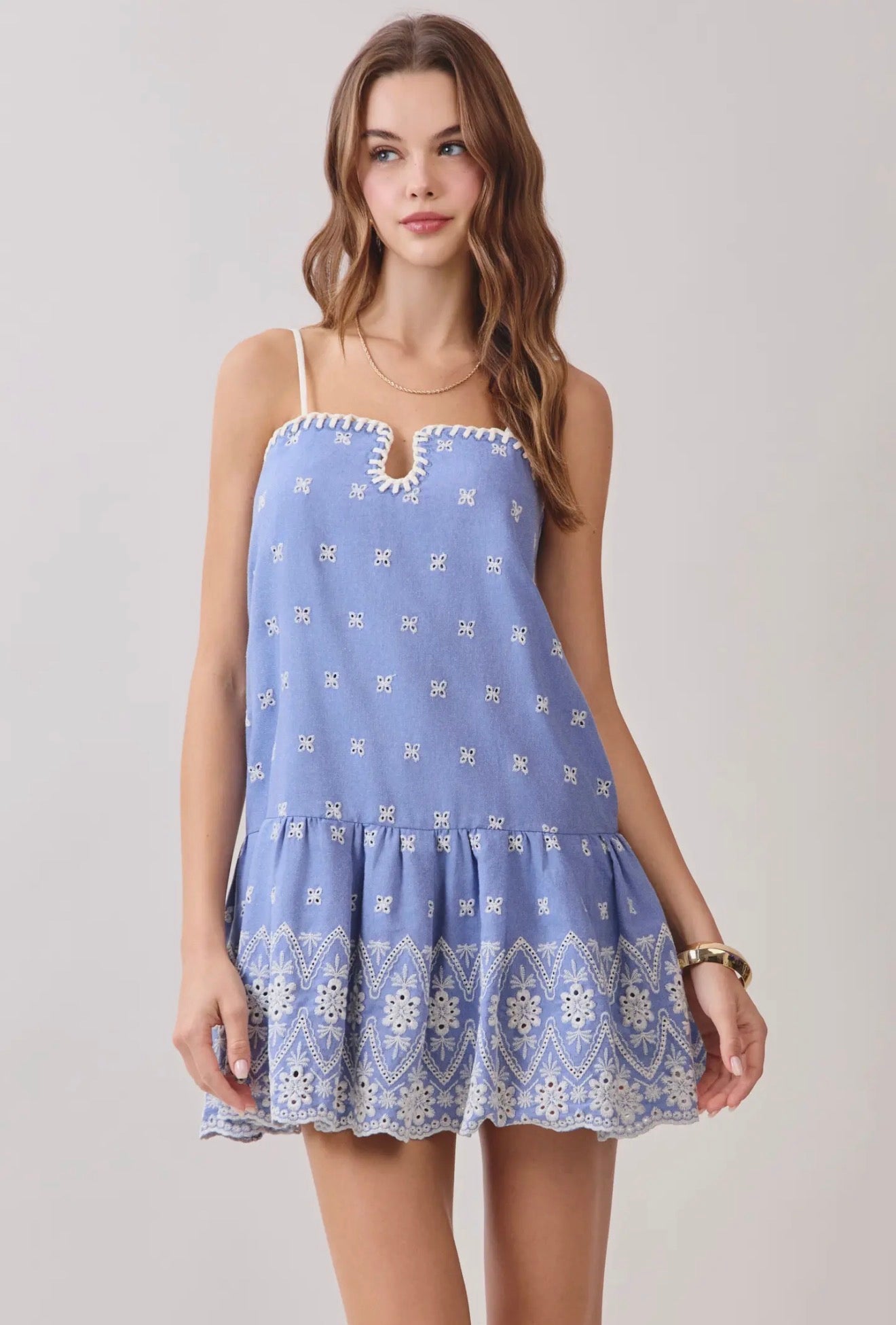 Contrast Embroidered Mini Dress