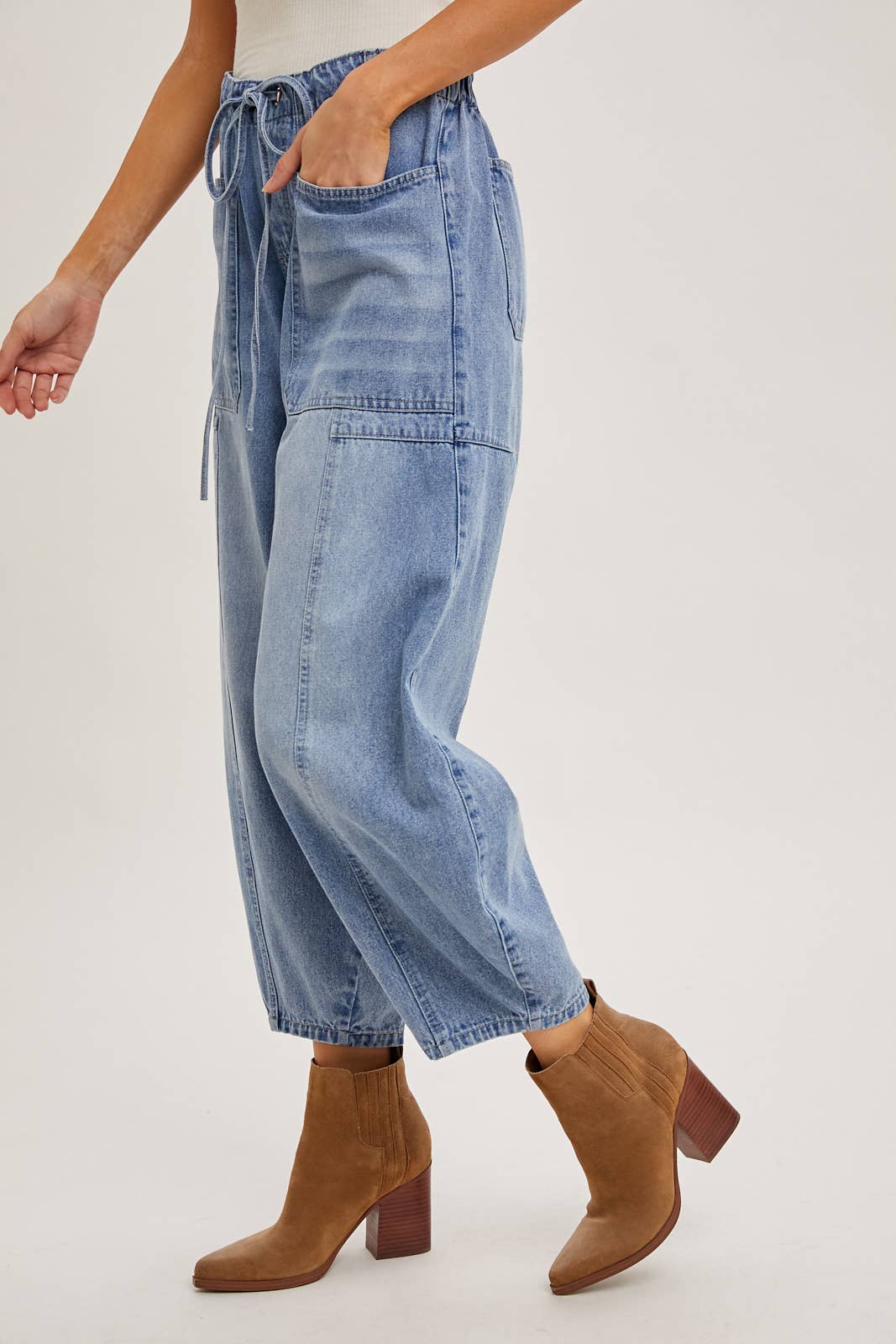 DENIM DRAWSTRINGS BARREL JEANS