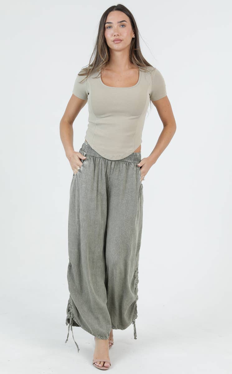 ACID CINCHED SIDE LEG WIDE PANT WITH POCKETS