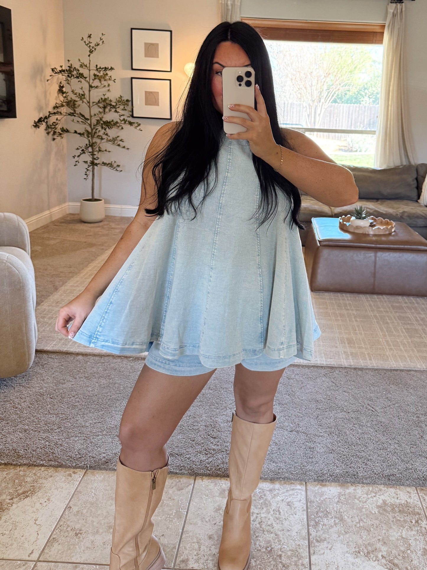Denim Top & Shorts Set