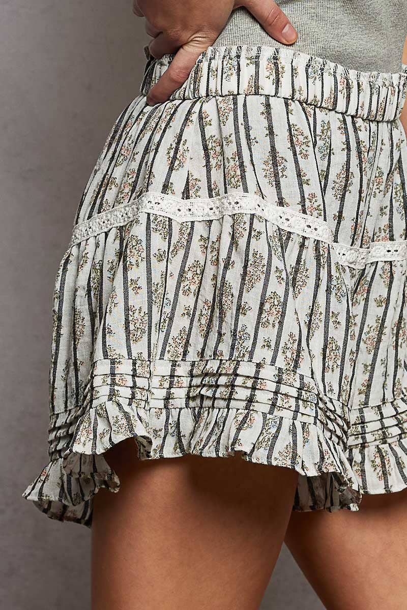 Floral Cotton Ruffle Pintuck Shorts