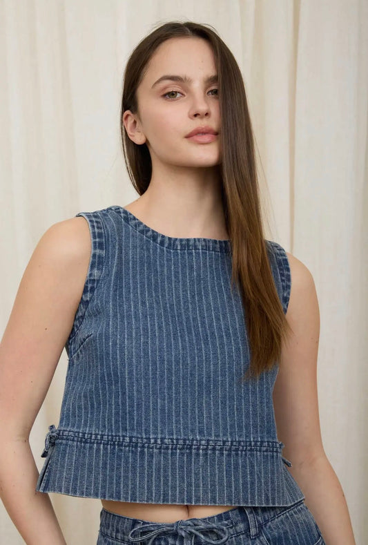 Striped Sleeveless Denim Top