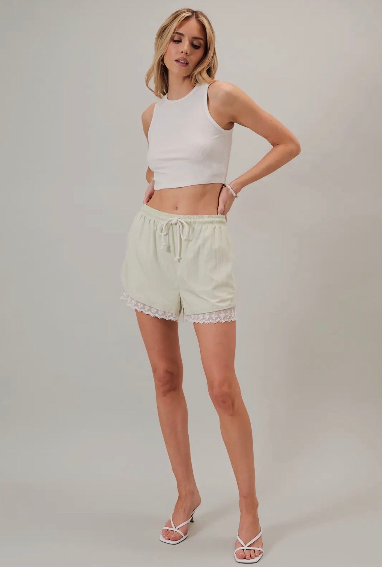 Pistachio Lace Trim Shorts