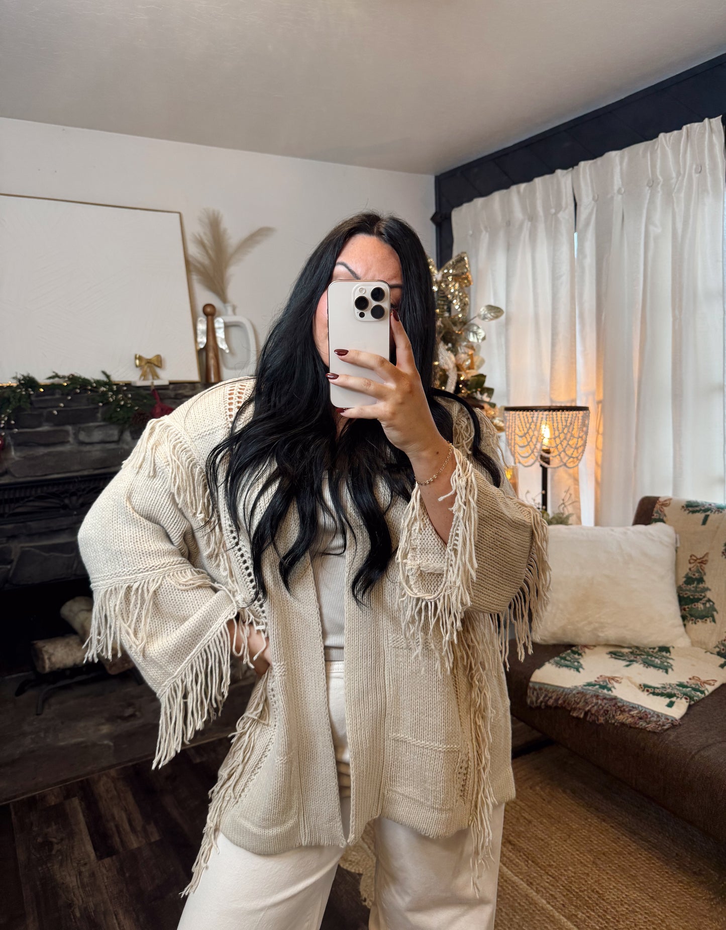 Tan Fringe Cardigan