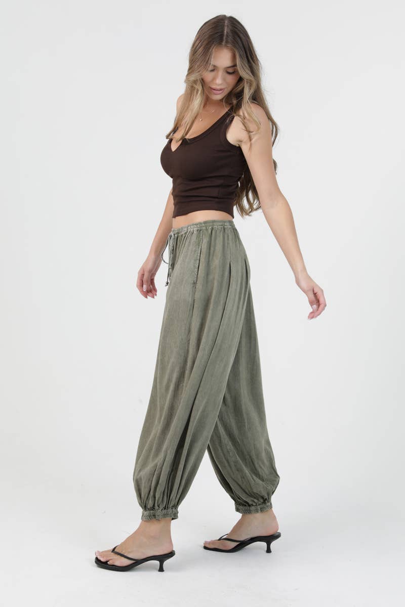 Green Washed Balloon Pants
