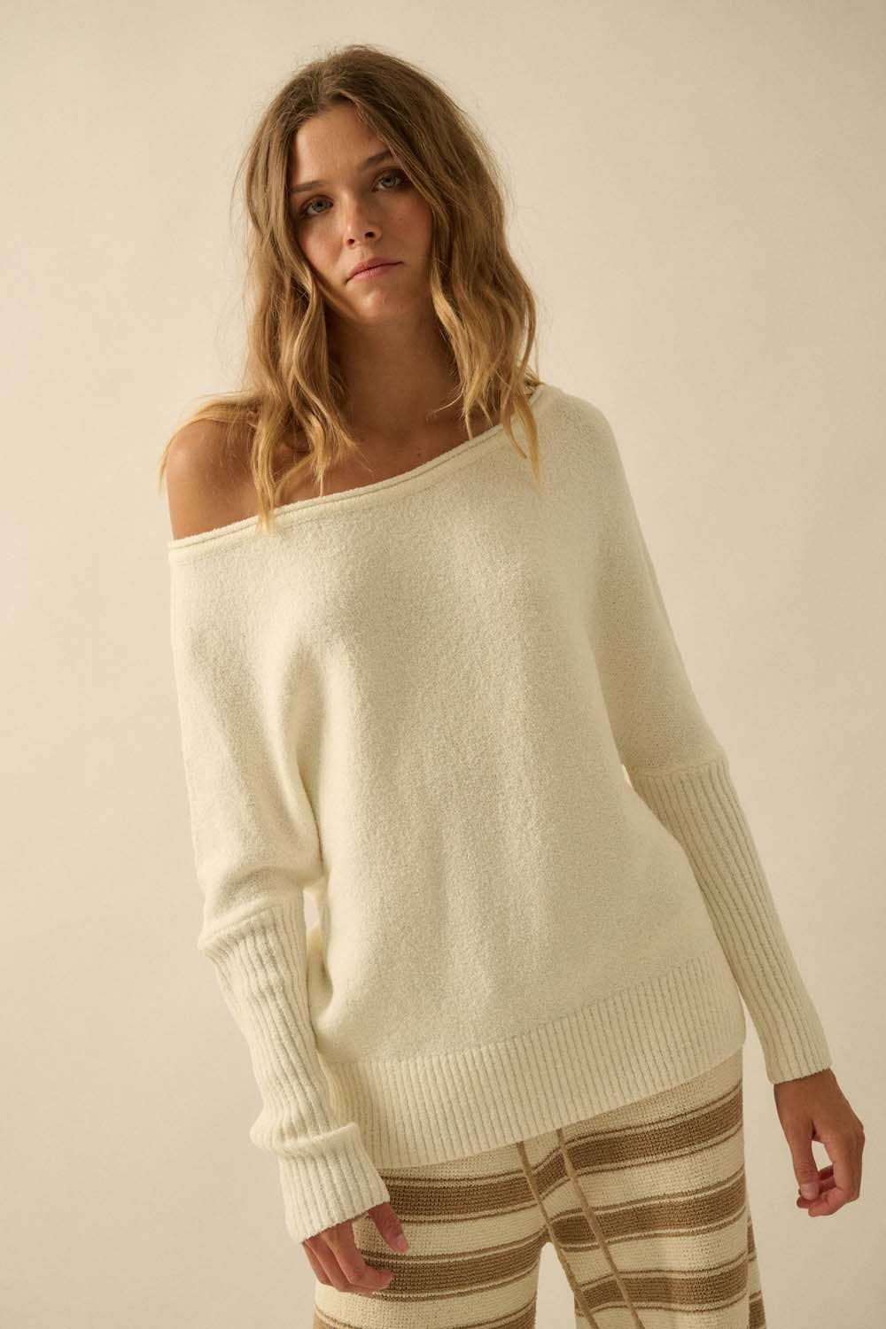 One-Shoulder Boatneck Dolman Sweater