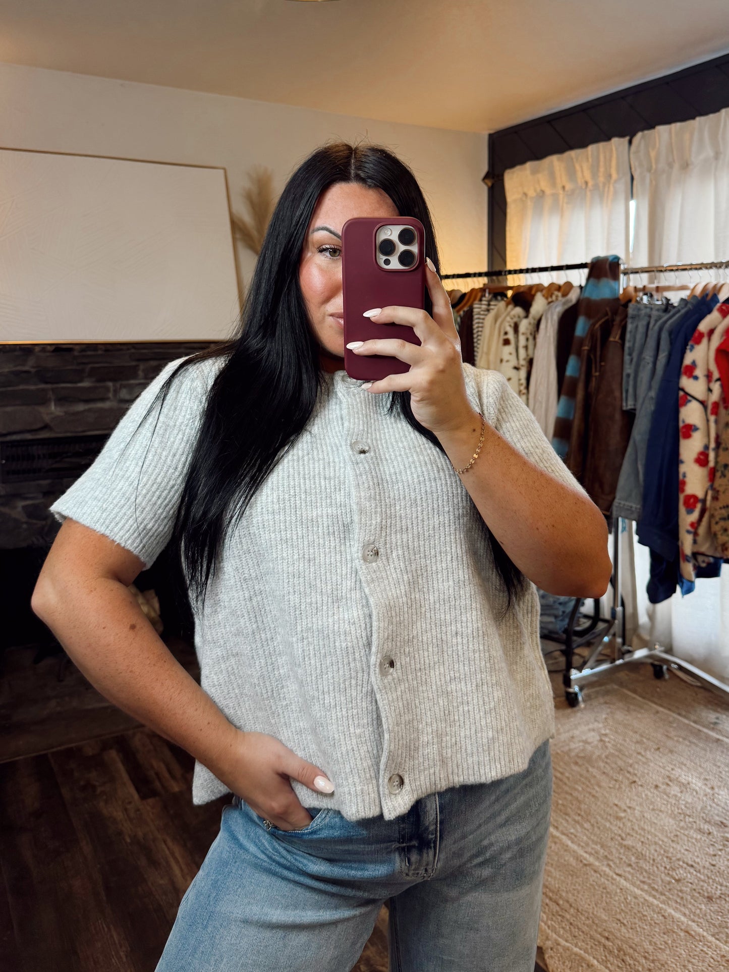 Short Sleeve Button Cardigan