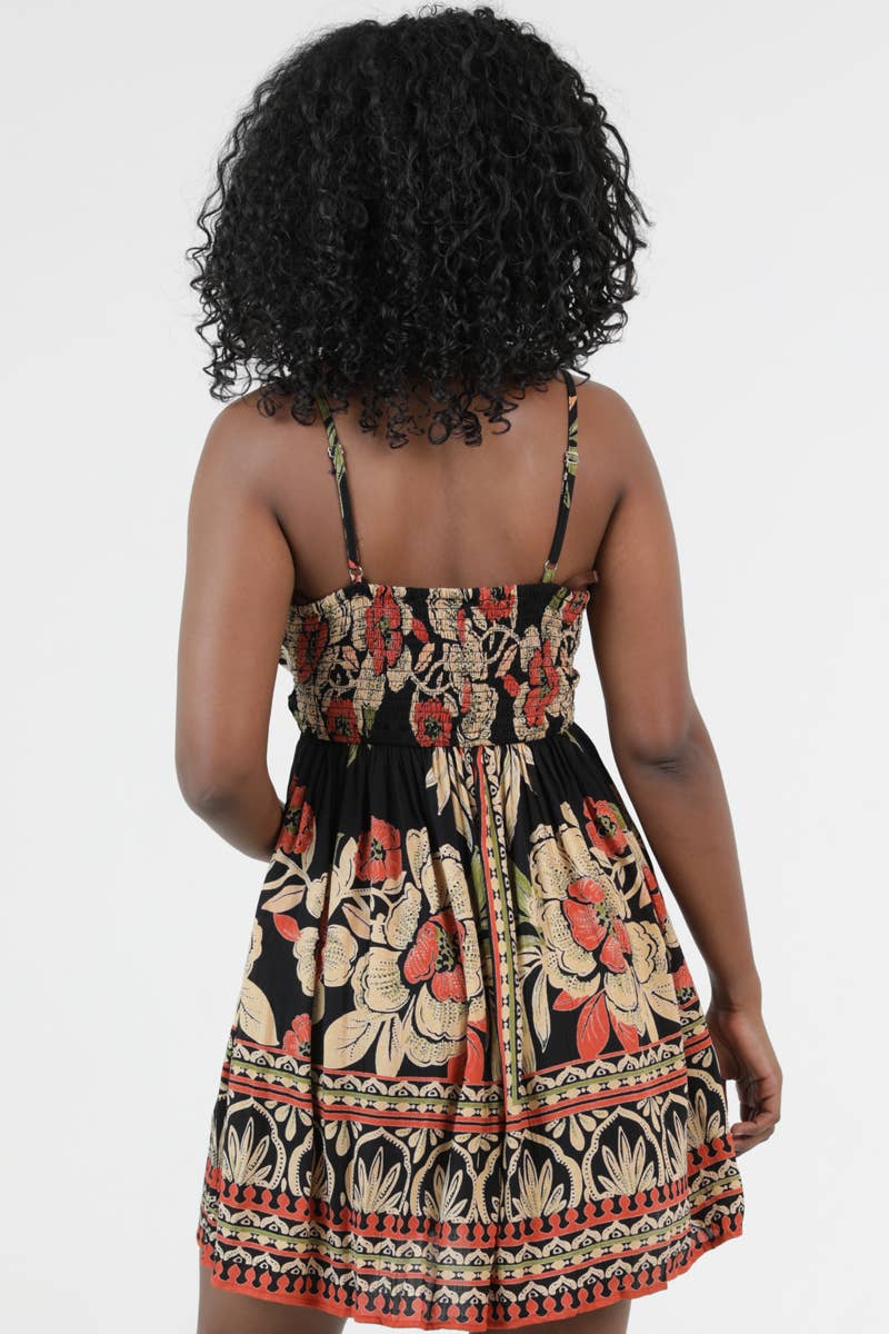 V NECK PRINTED DRESS WITH POCKETS