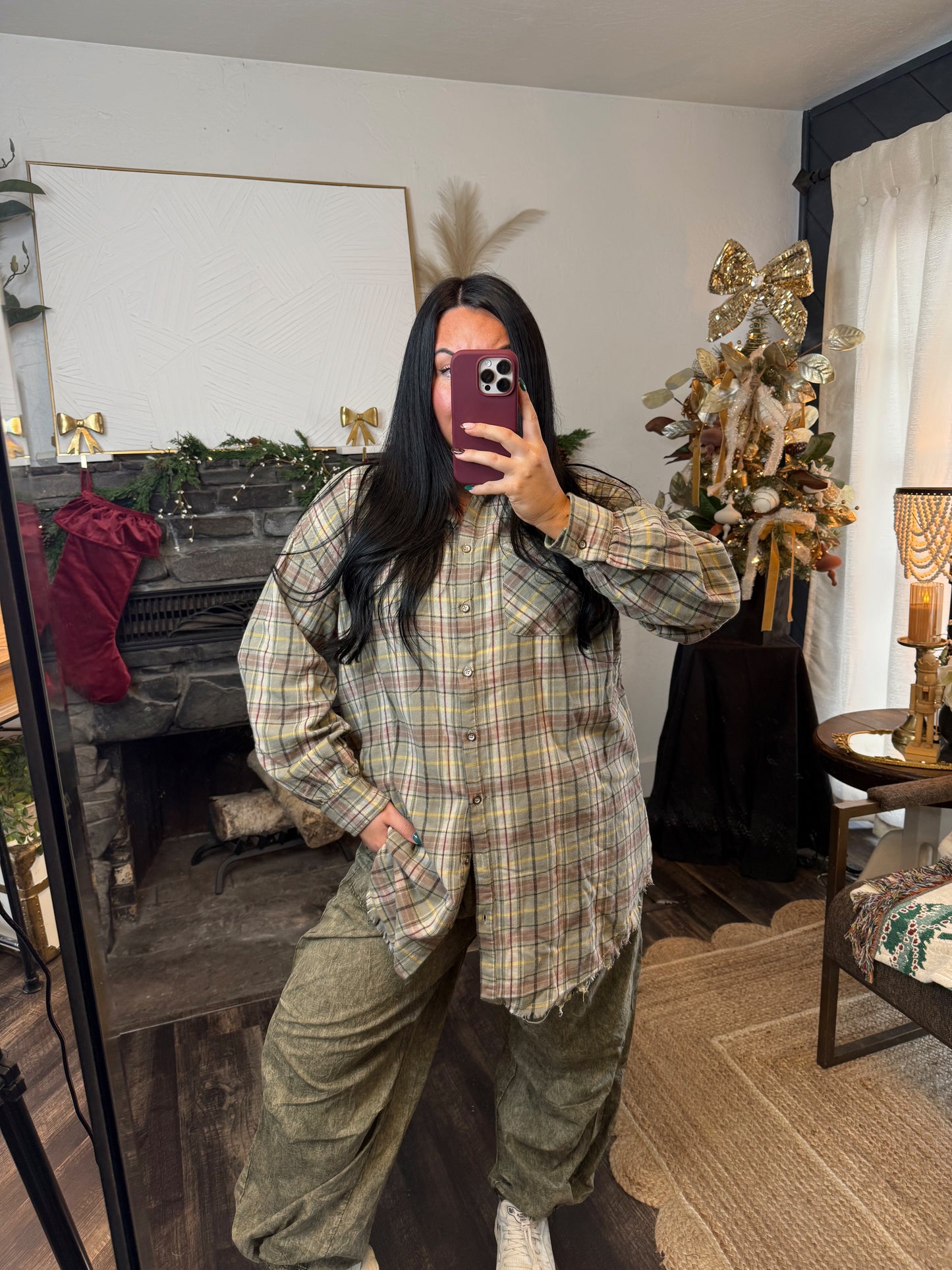 Button Up Plaid Shirt Dress