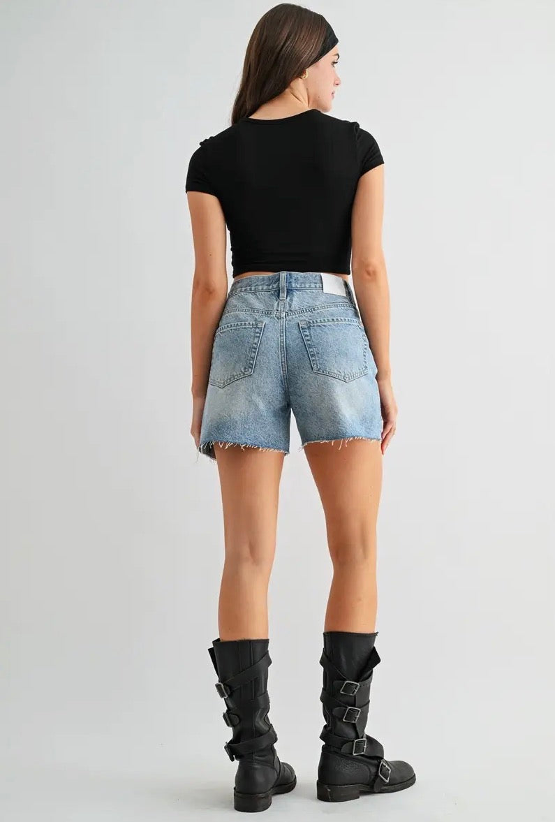Midi Raw Hem Denim Short
