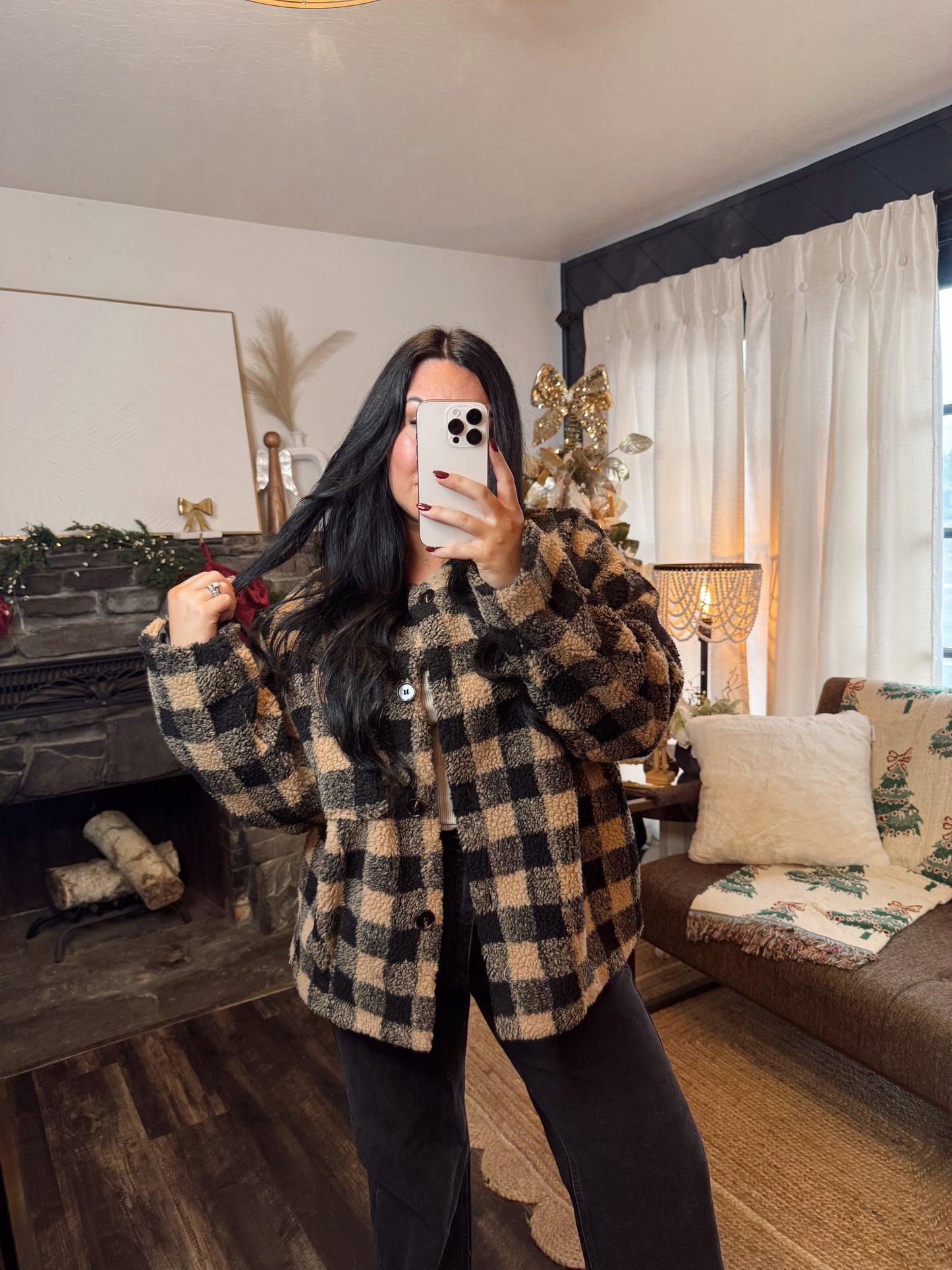 Taupe and Black Plaid Jacket