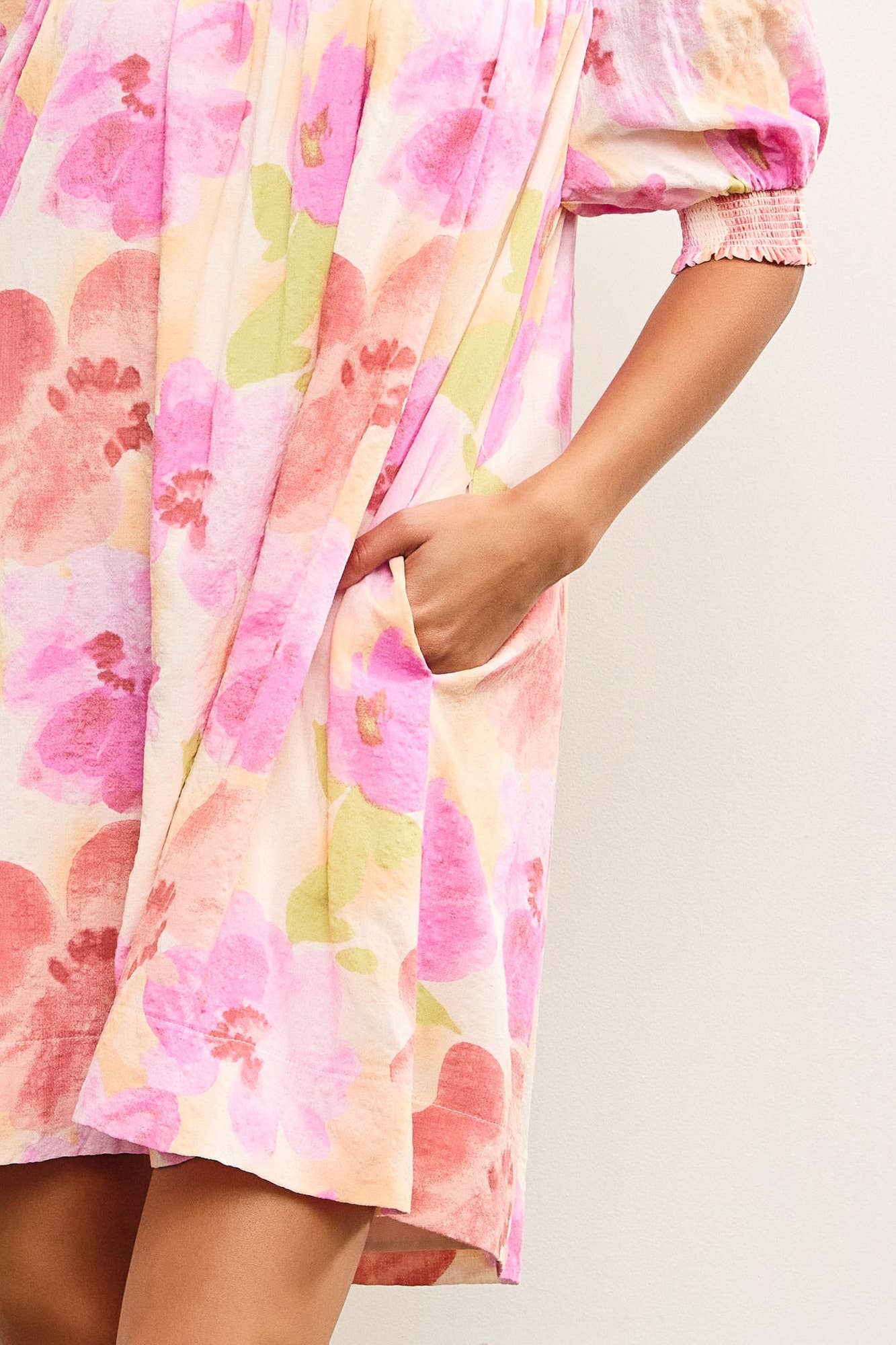 Abstract Bloom Off-Shoulder Smocked Floral Dress