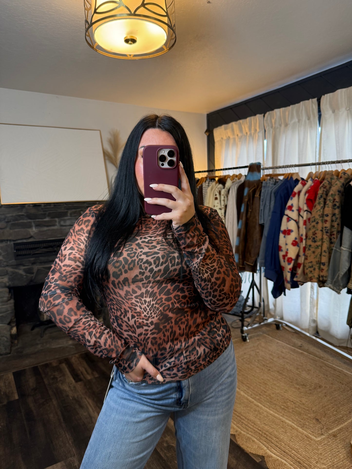 Leopard Print Mesh Top