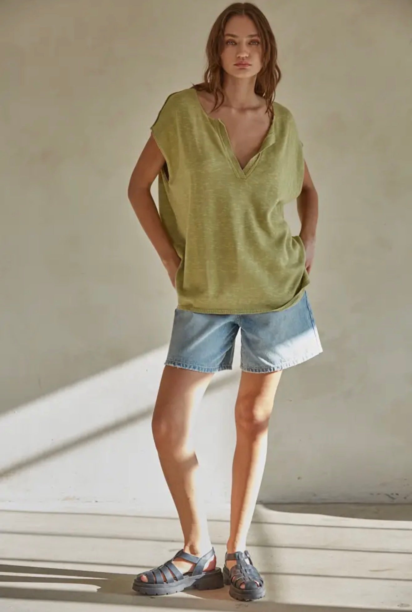 V Neck Green Sweater Top