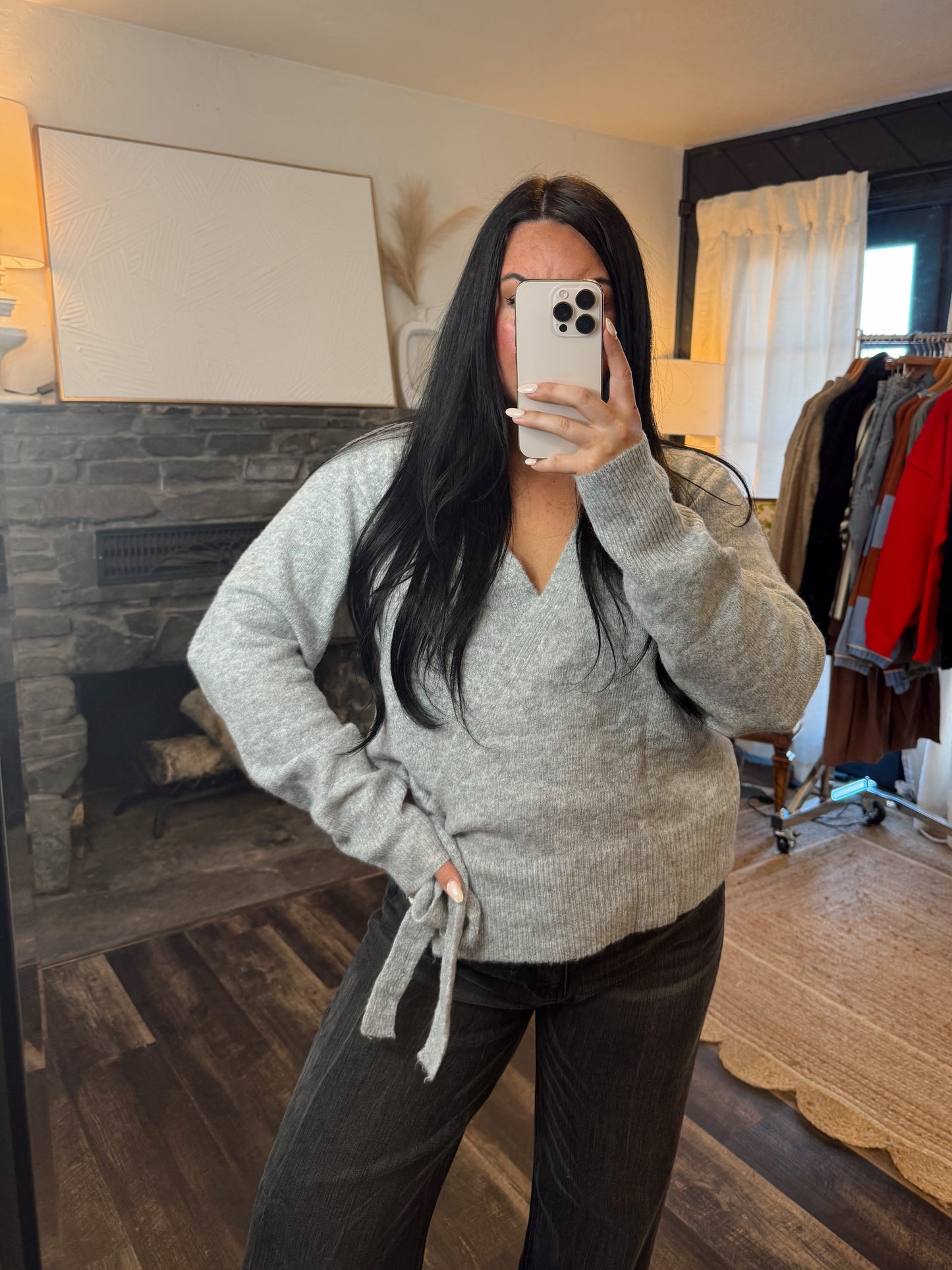 Grey Soft Knit Wrap Sweater