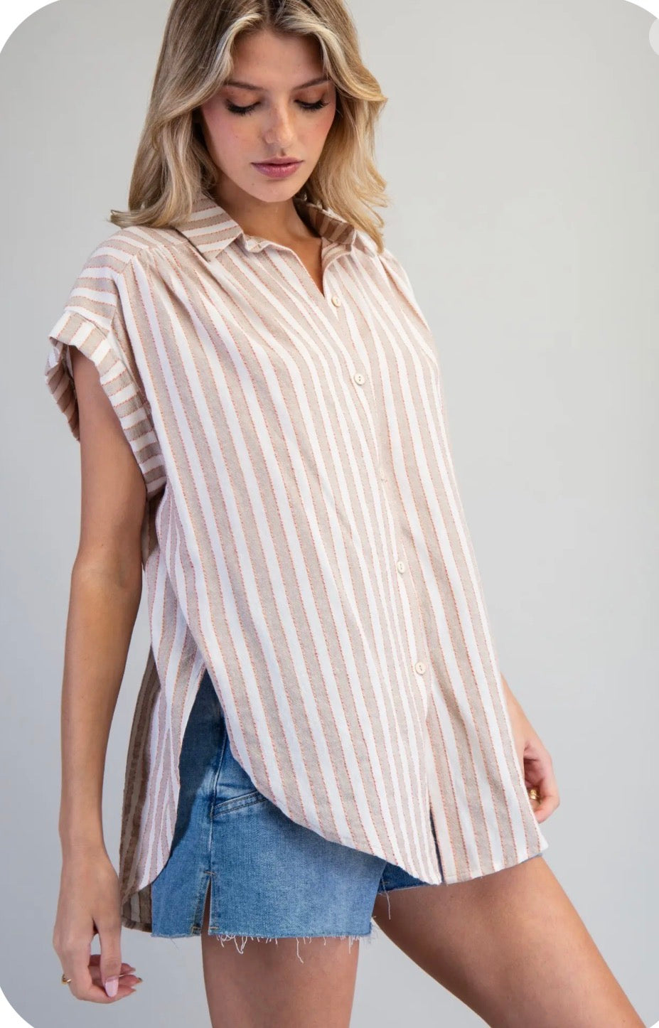 Striped Button Down Short Sleeve