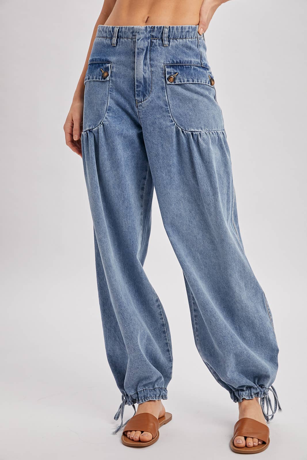 DENIM ANKLE DRAWSTRING BALLOON JEANS
