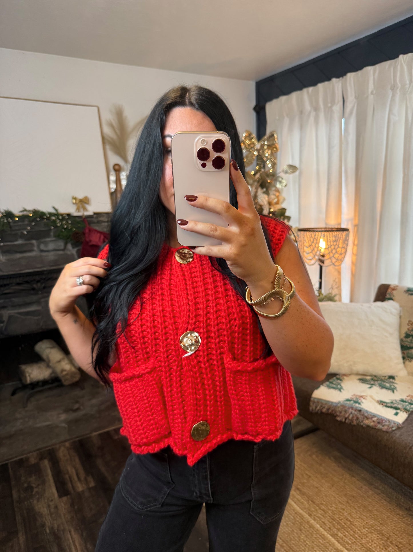 Red Knitted Sweater Vest