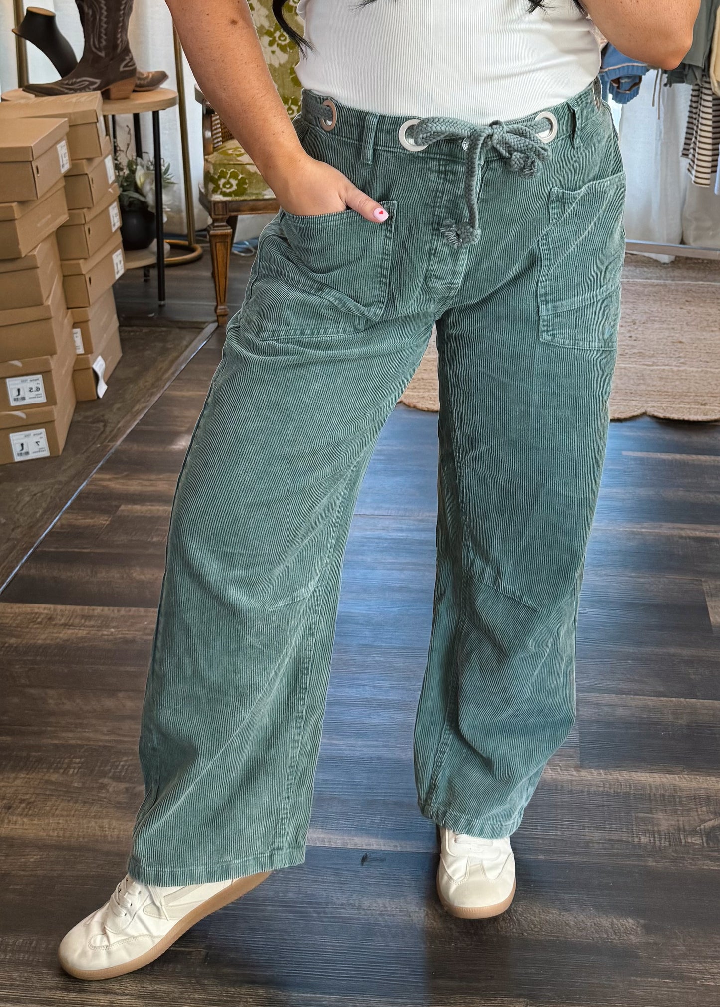 Teal Velvet Corduroy Pants