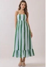 Striped Green and Blue Maxi Dress