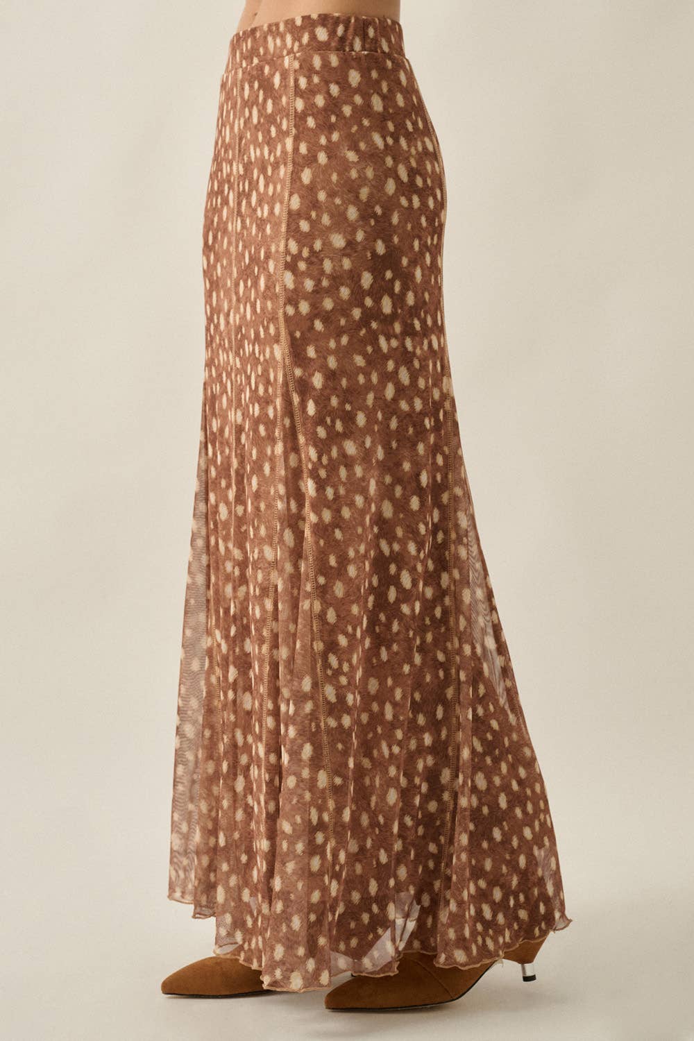 Fawn Polka Dot Mesh Maxi Skirt