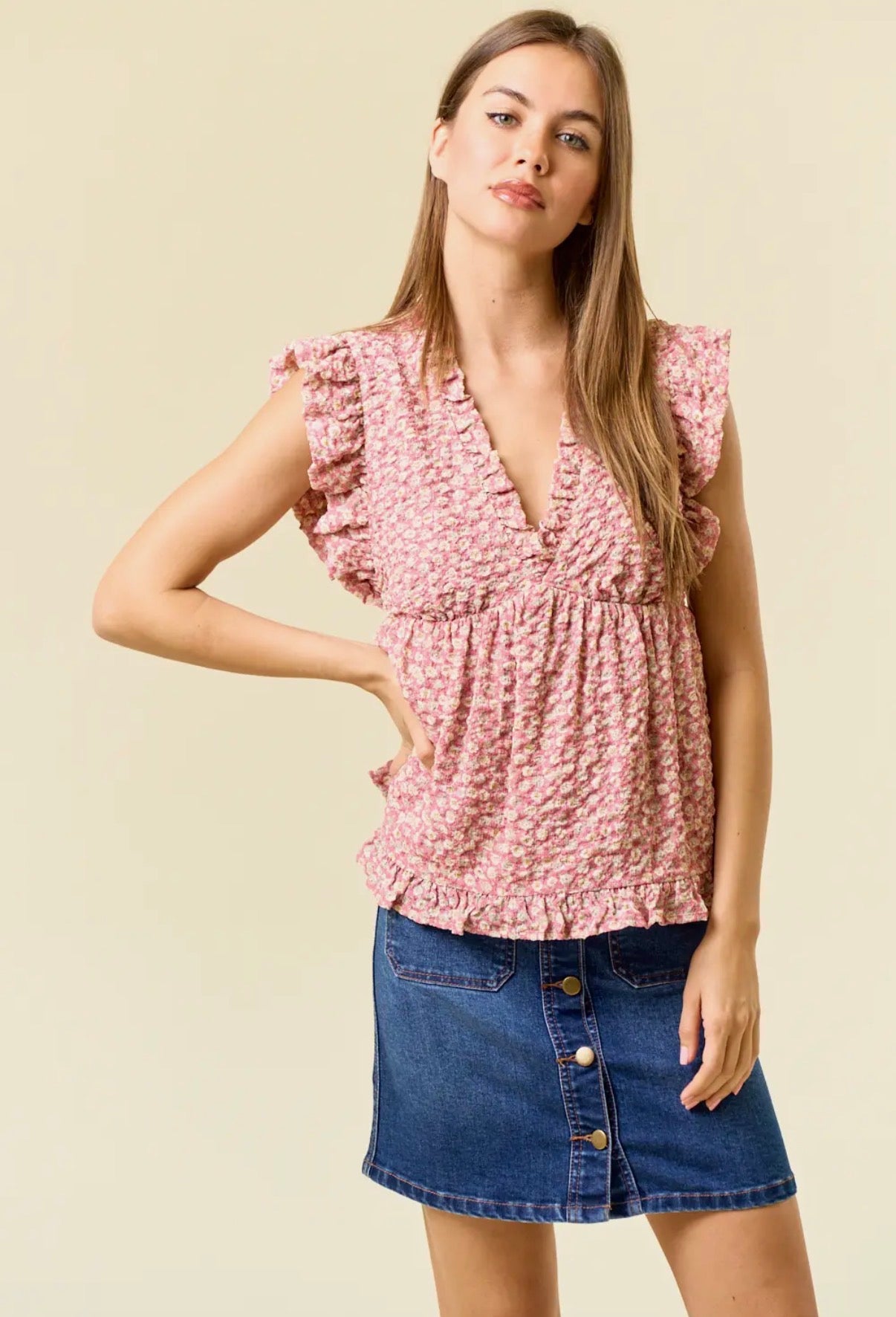 Puffy Floral Babydoll Top