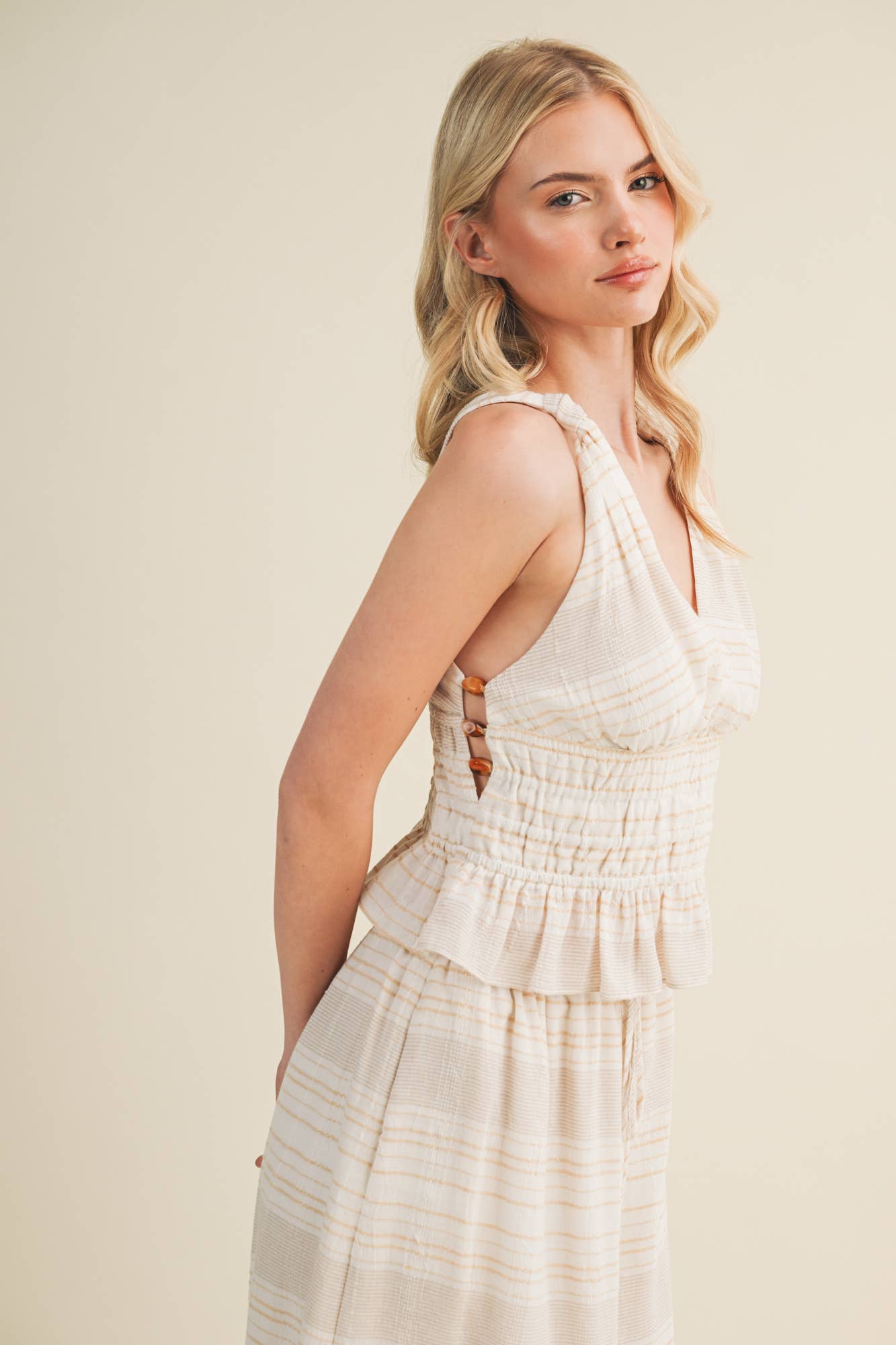 Twisted Strap Shirred Tiered Top