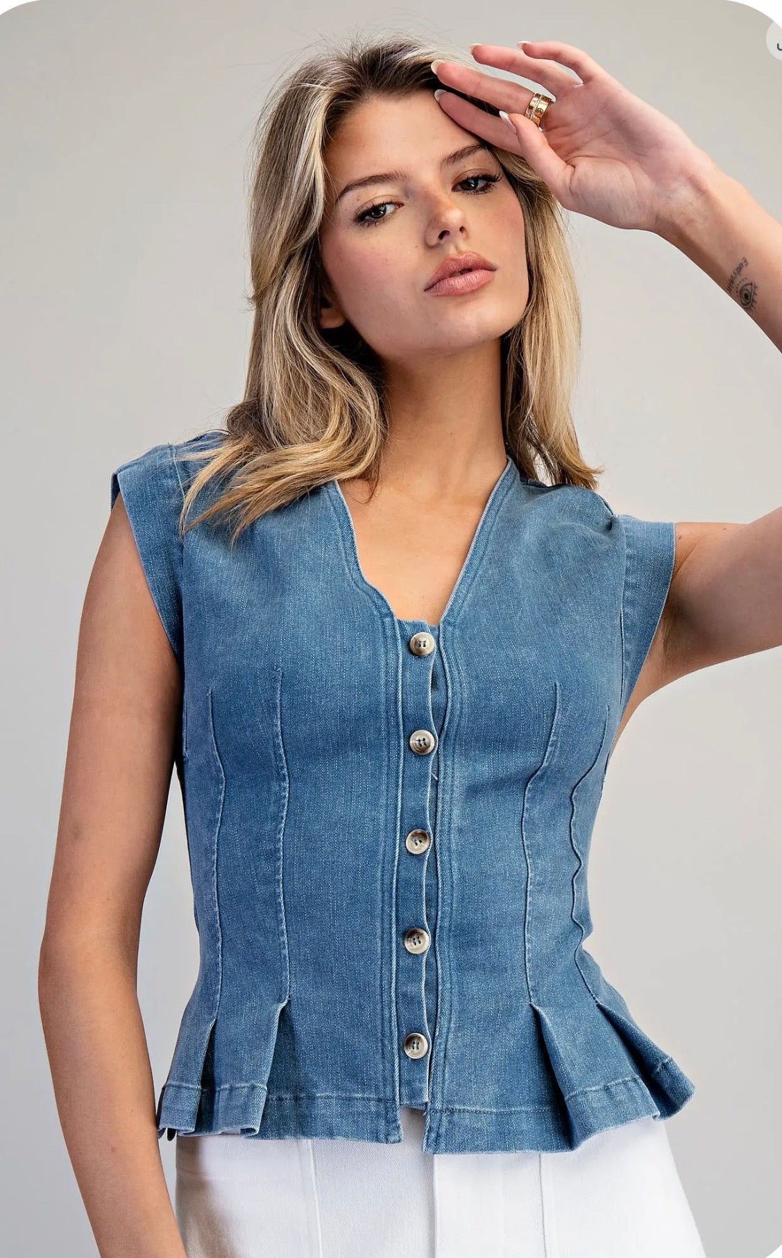 Denim Peplum Buttoned Top