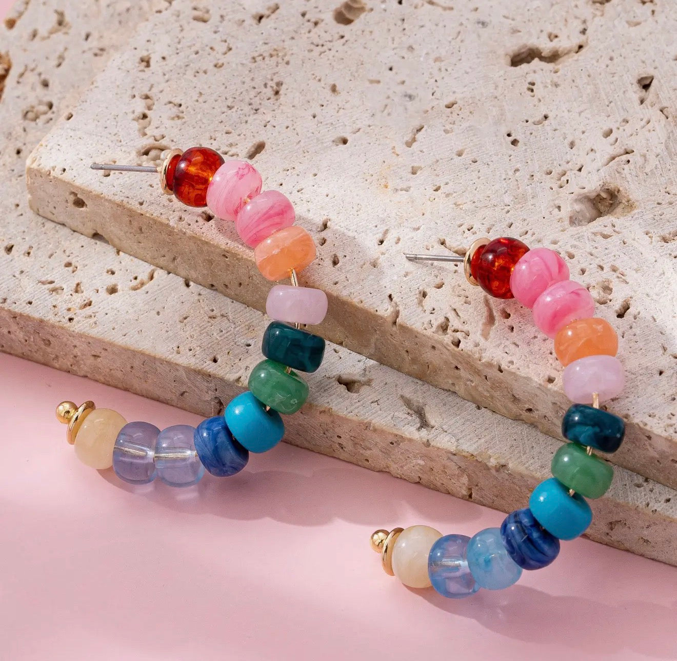 Rainbow Beaded Hood Earrings