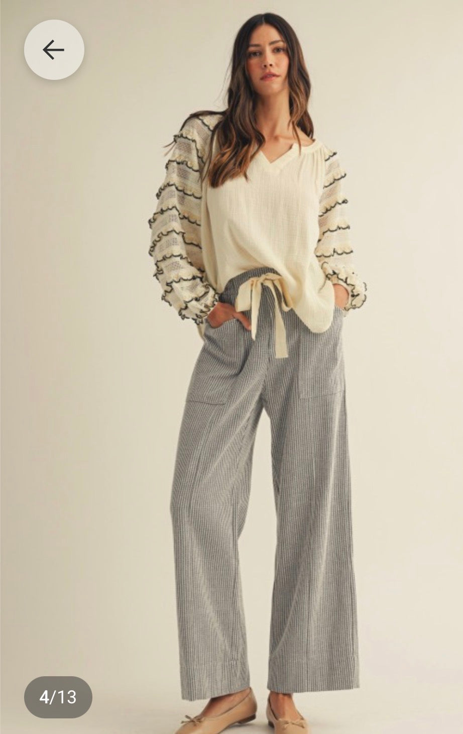 Striped Tie Waist Elastic Pants