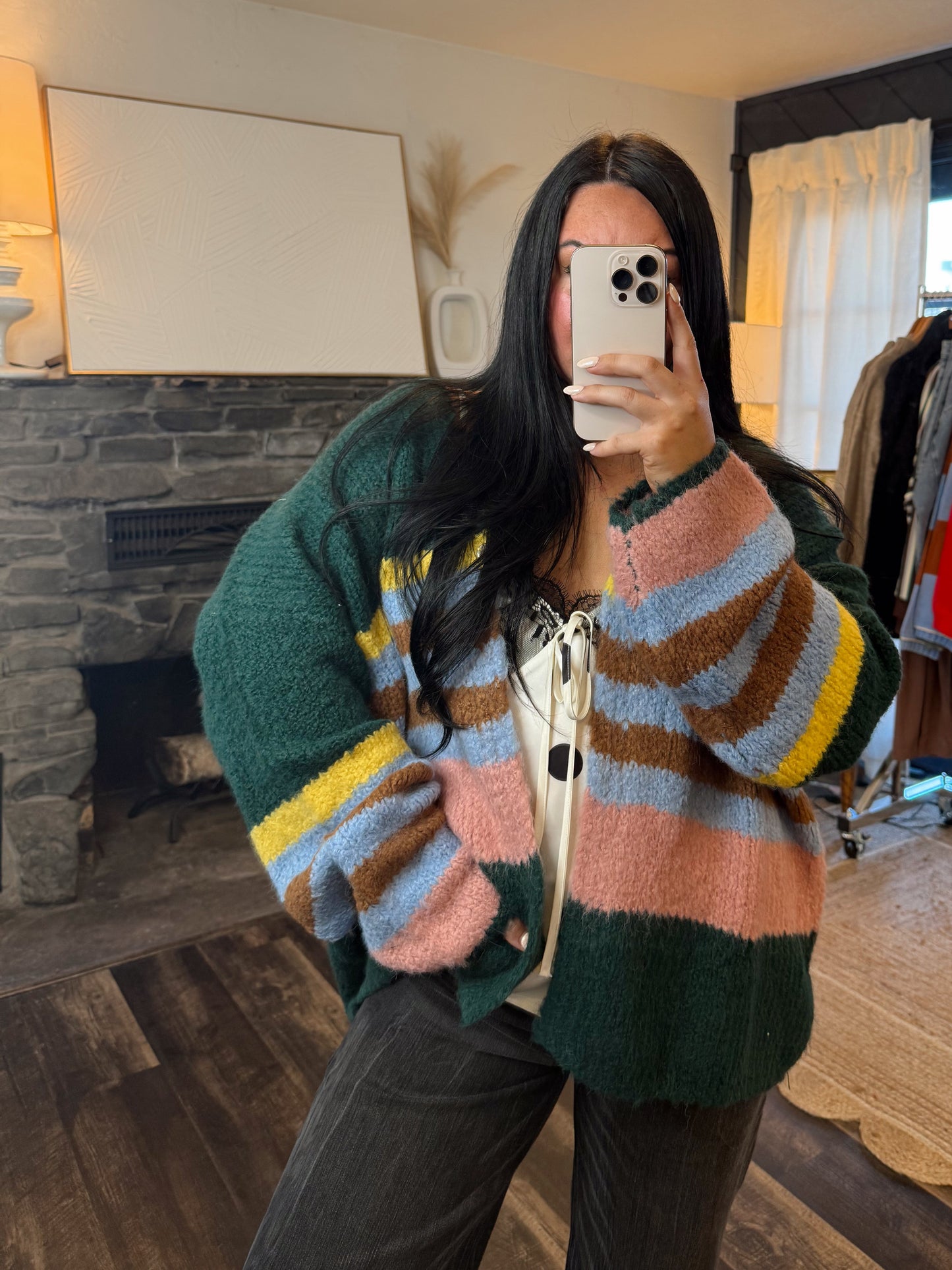 Multi Striped Oversized Puff
Sleeve Cardigan