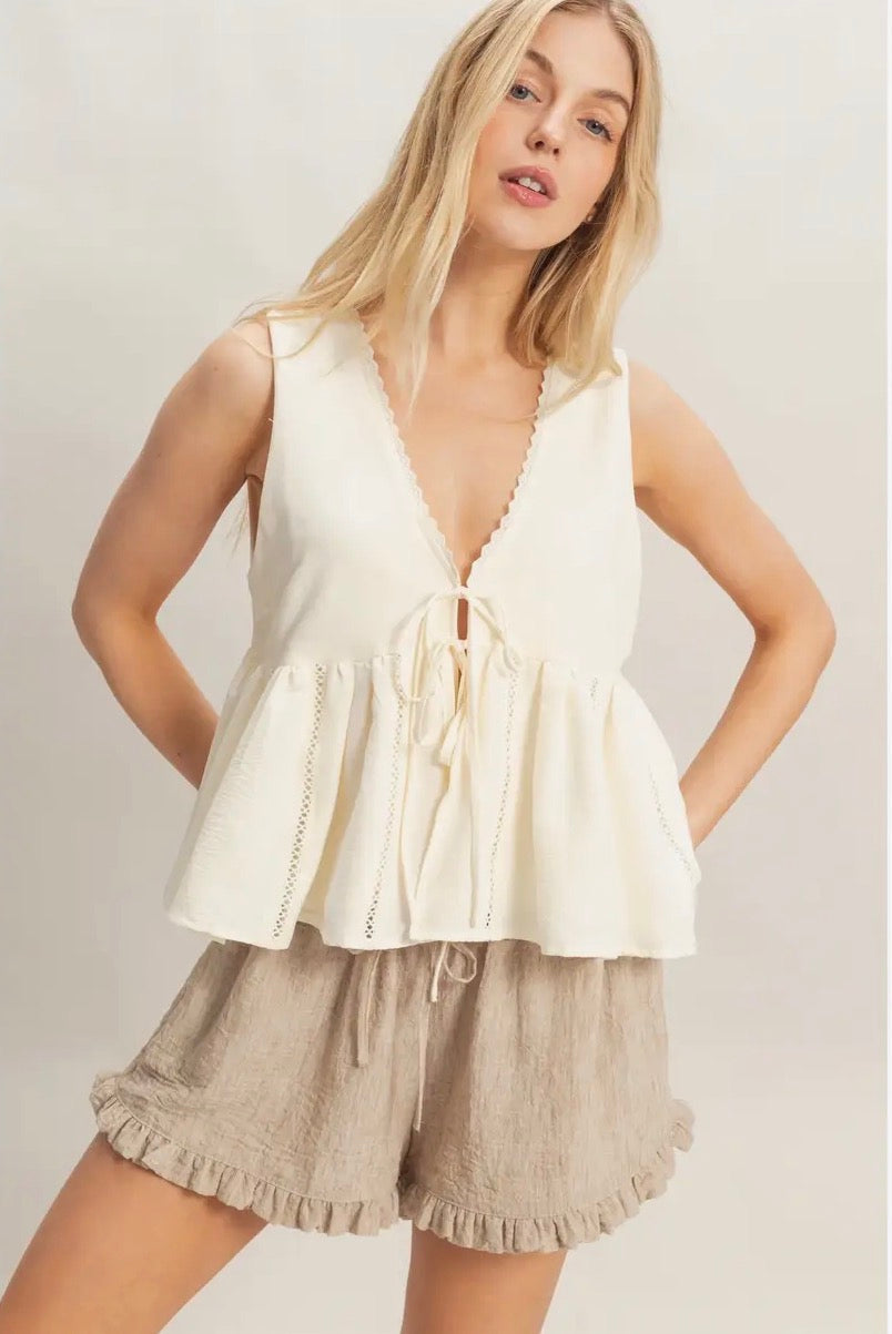 Lace Trim Tie Top