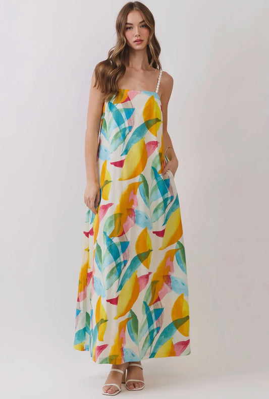 Abstract Tropical Print Maxi Dress