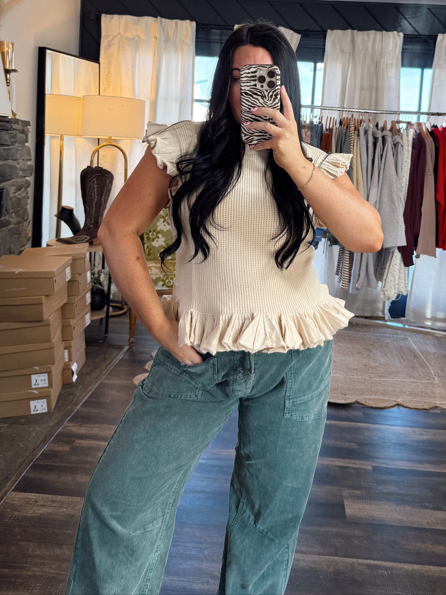 Ruffled Pointelle Knit Top