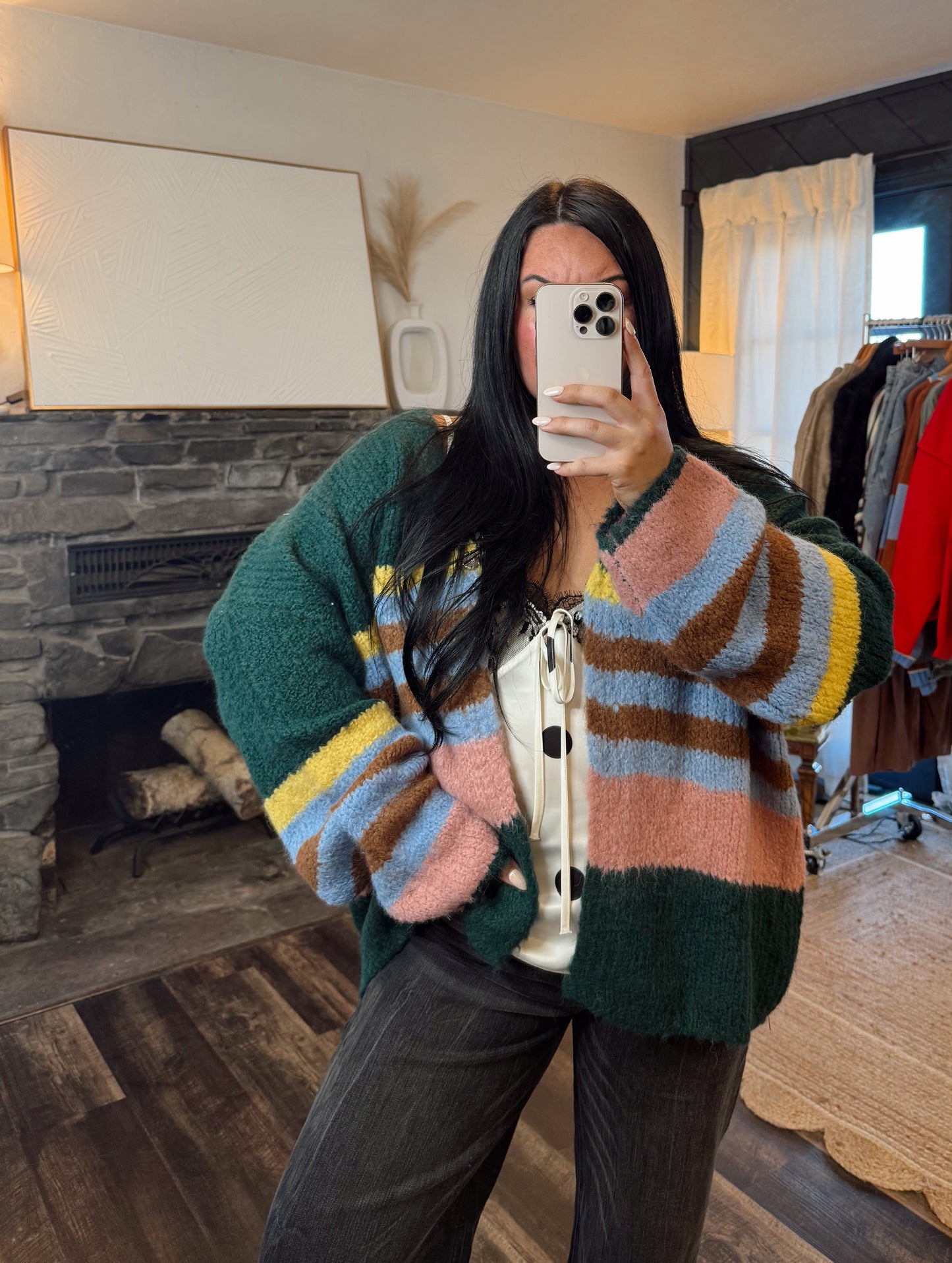 Multi Striped Oversized Puff
Sleeve Cardigan