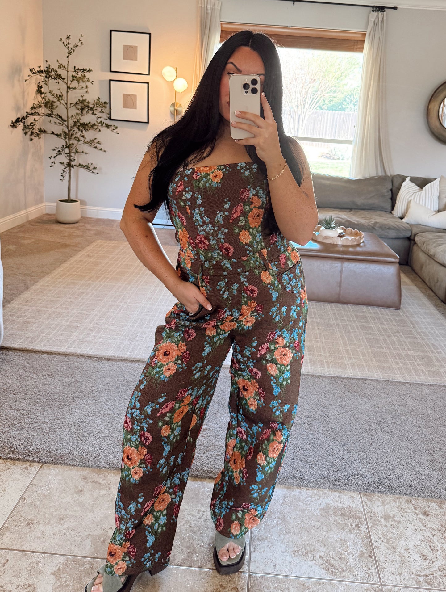 Floral Square Neckline Jumpsuit
