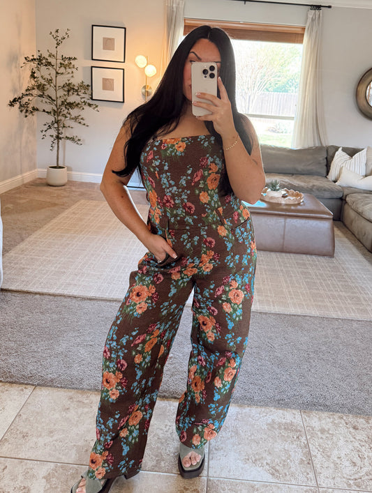 Floral Square Neckline Jumpsuit