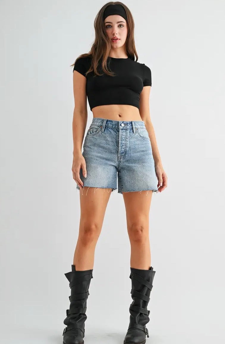 Midi Raw Hem Denim Short